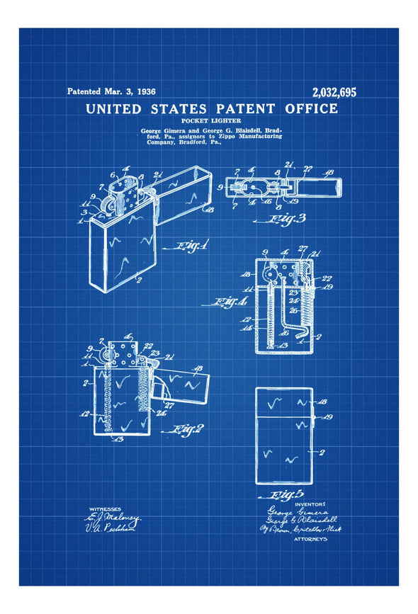 Zippo Lighter Patent - Decor, Patent Print, Lighter Patent, Vintage Lighter, Lighter Blueprint, Zippo Patent, Cigar Lounge Decor
